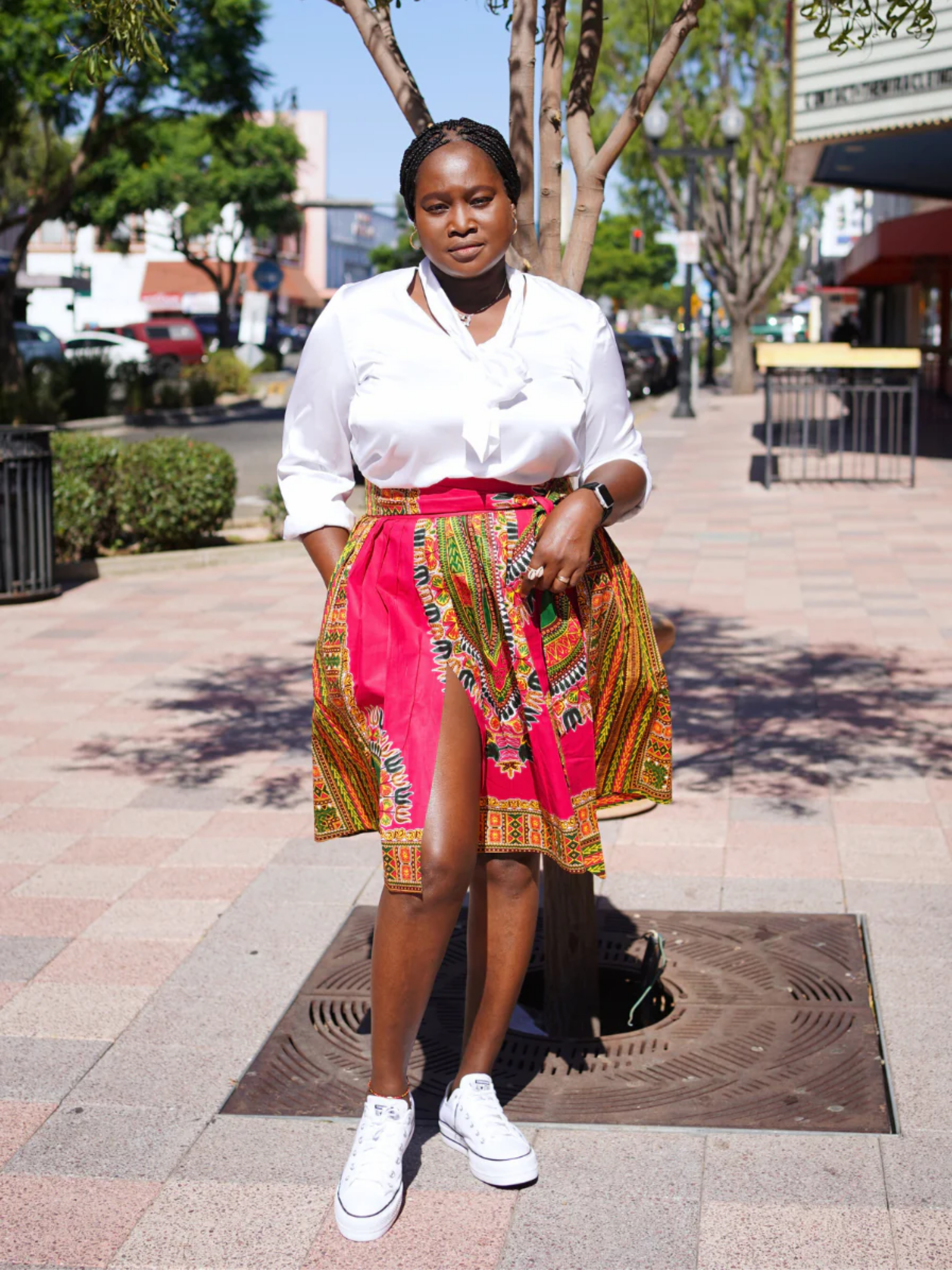 Pink Dashiki Midi Skirt