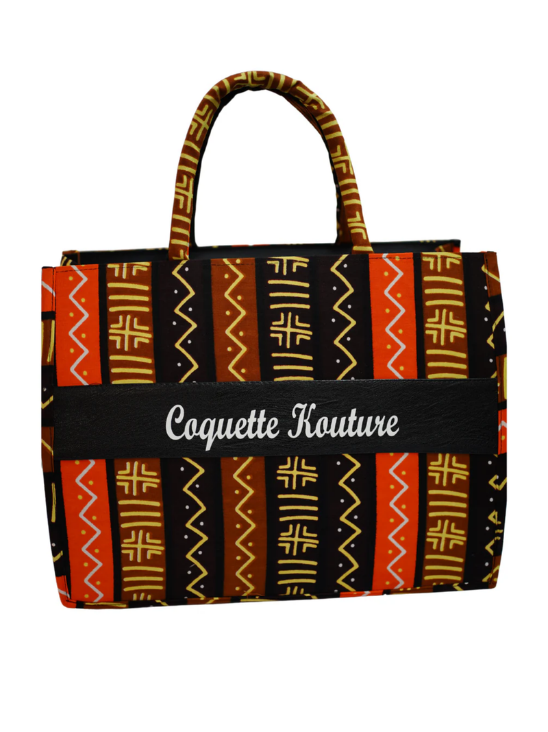 CoquetteKouture Orange & Brown Ankara Handbag