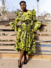 Ziffa Flare Sleeve Midi Dress