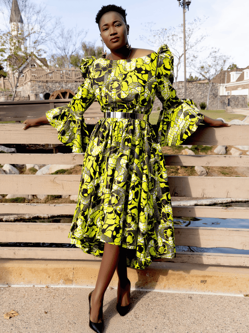 Ziffa Flare Sleeve Midi Dress