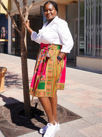Pink Dashiki Midi Skirt