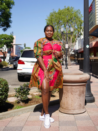 Pink Dashiki Midi Skirt